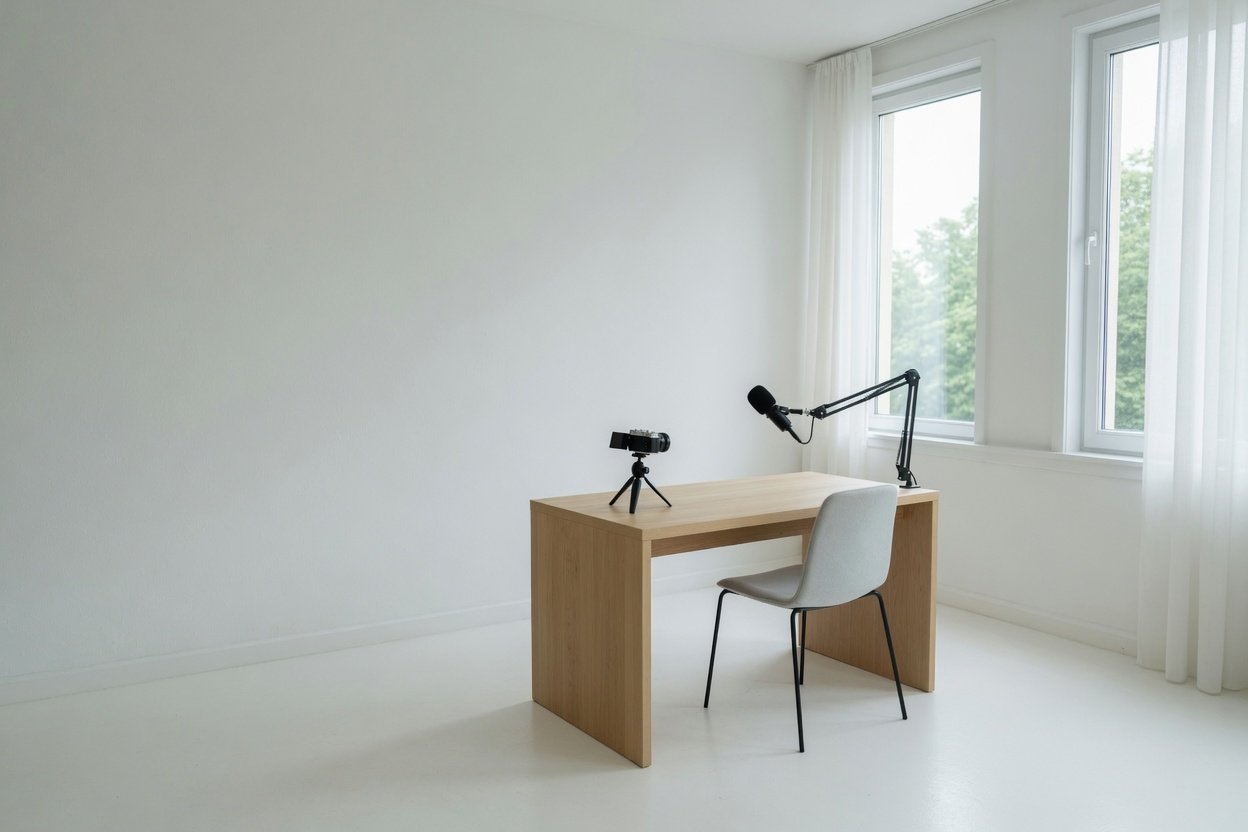 Wide view of the same empty studio.