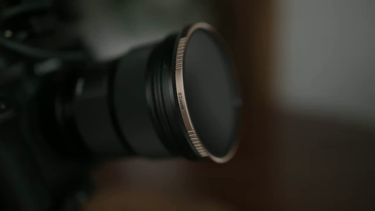 Cinema lens on the studio rig, close up.